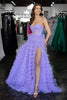 Load image into Gallery viewer, Lilac Strapless Tiered Long Formal Dress with Bow