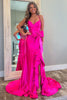 Load image into Gallery viewer, Hot Pink Corset Bownot Long Formal Dress with Ruffles