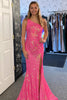 Load image into Gallery viewer, Sparkly Fuchsia One Shoulder Sequined Long Formal Dress