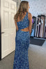 Load image into Gallery viewer, Sparkly Sky Blue Cutout One Shoulder Long Formal Dress