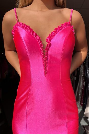 Fuchsia Mermaid Spaghetti Straps Long Formal Dress with Slit