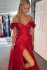 Load image into Gallery viewer, Red Corset Off The Shoulder Long Formal Dress with Slit