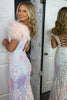 Load image into Gallery viewer, Sparkly Light Pink Appliqued Long Formal Dress with Feathers