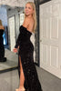 Load image into Gallery viewer, Sparkly Black Strapless Sequined Long Formal Dress with Slit