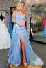 Load image into Gallery viewer, Sparkly Light Blue Mermaid Chiffon Long Formal Dress