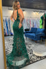 Load image into Gallery viewer, Sparkly Dark Green Mermaid Appliqued Long Formal Dress