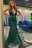 Load image into Gallery viewer, Sparkly Dark Green Mermaid Appliqued Long Formal Dress