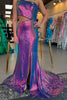 Load image into Gallery viewer, Sparkly Purple One Shoulder Cutout Long Sequin Formal Dress