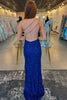 Load image into Gallery viewer, Sparkly Royal Blue One Shoulder Long Formal Dress with Beading