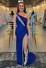 Load image into Gallery viewer, Sparkly Royal Blue One Shoulder Long Formal Dress with Beading