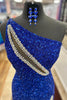 Load image into Gallery viewer, Sparkly Royal Blue One Shoulder Long Formal Dress with Beading