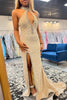 Load image into Gallery viewer, Sparkly Champagne Halter Long Formal Dress with Slit