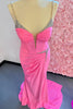 Load image into Gallery viewer, Sparkly Fuchsia Corset Spaghetti Straps Long Formal Dress