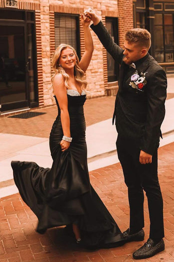 Sparkly Black Mermaid Scoop Long Formal Dress