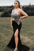 Load image into Gallery viewer, Black One Shoulder Rhinestone Long Formal Dress with Slit