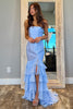 Load image into Gallery viewer, Blue Mermaid Tiered Long Formal Dress with Slit