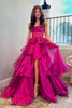 Load image into Gallery viewer, Princess Fuchsia Corset Bowknot Long Formal Dress with Slit