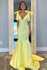 Load image into Gallery viewer, Sparkly Yellow Beaded Bowknot Long Formal Dress