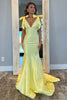 Load image into Gallery viewer, Sparkly Yellow Beaded Bowknot Long Formal Dress