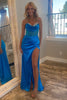 Load image into Gallery viewer, Sparkly Royal Blue Corset Beaded Long Formal Dress with Slit