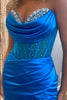 Load image into Gallery viewer, Sparkly Royal Blue Corset Beaded Long Formal Dress with Slit