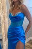 Load image into Gallery viewer, Sparkly Royal Blue Corset Beaded Long Formal Dress with Slit