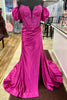 Load image into Gallery viewer, Fuchsia Floral Corset Off the Shoulder Long Formal Dress with Slit