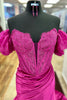 Load image into Gallery viewer, Fuchsia Floral Corset Off the Shoulder Long Formal Dress with Slit