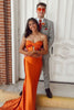 Load image into Gallery viewer, Orange Sweetheart Corset Long Satin Formal Dress with Slit