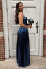 Load image into Gallery viewer, Navy Metallic Strapless Corset Pleated Long Formal Dress with Slit