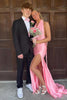 Load image into Gallery viewer, Pink Halter Mermaid Backless Long Formal Dress with Slit