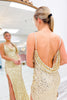 Load image into Gallery viewer, Sparkly Gold Sequin Spaghetti Straps Long Formal Dress with Slit