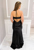 Load image into Gallery viewer, Sparkly Black Spaghetti Straps Sequin Backless Long Formal Dress