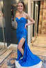 Load image into Gallery viewer, Sparkly Blue Sweetheart Appliqued Long Corset Formal Dress with Slit