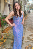 Load image into Gallery viewer, Sparkly Blue Mermaid Sequin Long Corset Formal Dress with Slit