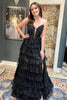 Load image into Gallery viewer, Sparkly Black Strapless Tiered Long Corset Formal Dress with Slit