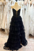 Load image into Gallery viewer, Sparkly Black Strapless Tiered Long Corset Formal Dress with Slit