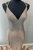 Load image into Gallery viewer, Sparkly Gold Mermaid Spaghetti Straps Long Beaded Formal Dress