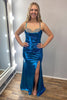 Load image into Gallery viewer, Sparkly Turquoise Beaded Spaghetti Straps Long Formal Dress with Slit