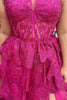 Load image into Gallery viewer, Sparkly Fuchsia Halter Tiered Long Corset Formal Dress with Slit