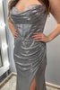 Load image into Gallery viewer, Sparkly Grey Mermaid Sweetheart Long Corset Formal Dress with Slit