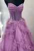 Load image into Gallery viewer, Taro Purple Ruffled A Line Strapless Long Corset Formal Dress