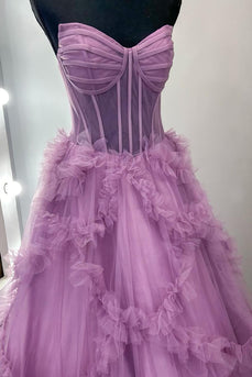 Taro Purple Ruffled A Line Strapless Long Corset Formal Dress