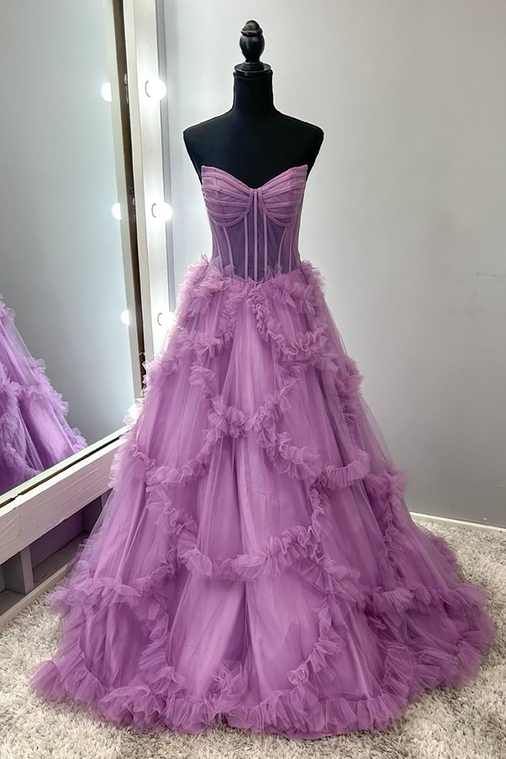 Taro Purple Ruffled A Line Strapless Long Corset Formal Dress