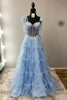 Load image into Gallery viewer, Sparkly Light Blue Ruffled Beaded Long Corset Formal Dress