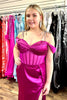 Load image into Gallery viewer, Fuchsia Off the Shoulder Satin Long Corset Formal Dress with Slit