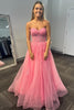 Load image into Gallery viewer, Sparkly Pink Sweetheart Tulle Long Corset Formal Dress with Appliques