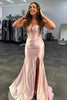 Load image into Gallery viewer, Light Pink Sweetheart Satin Long Corset Prom Dress with Slit