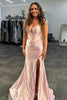 Load image into Gallery viewer, Light Pink Sweetheart Satin Long Corset Prom Dress with Slit