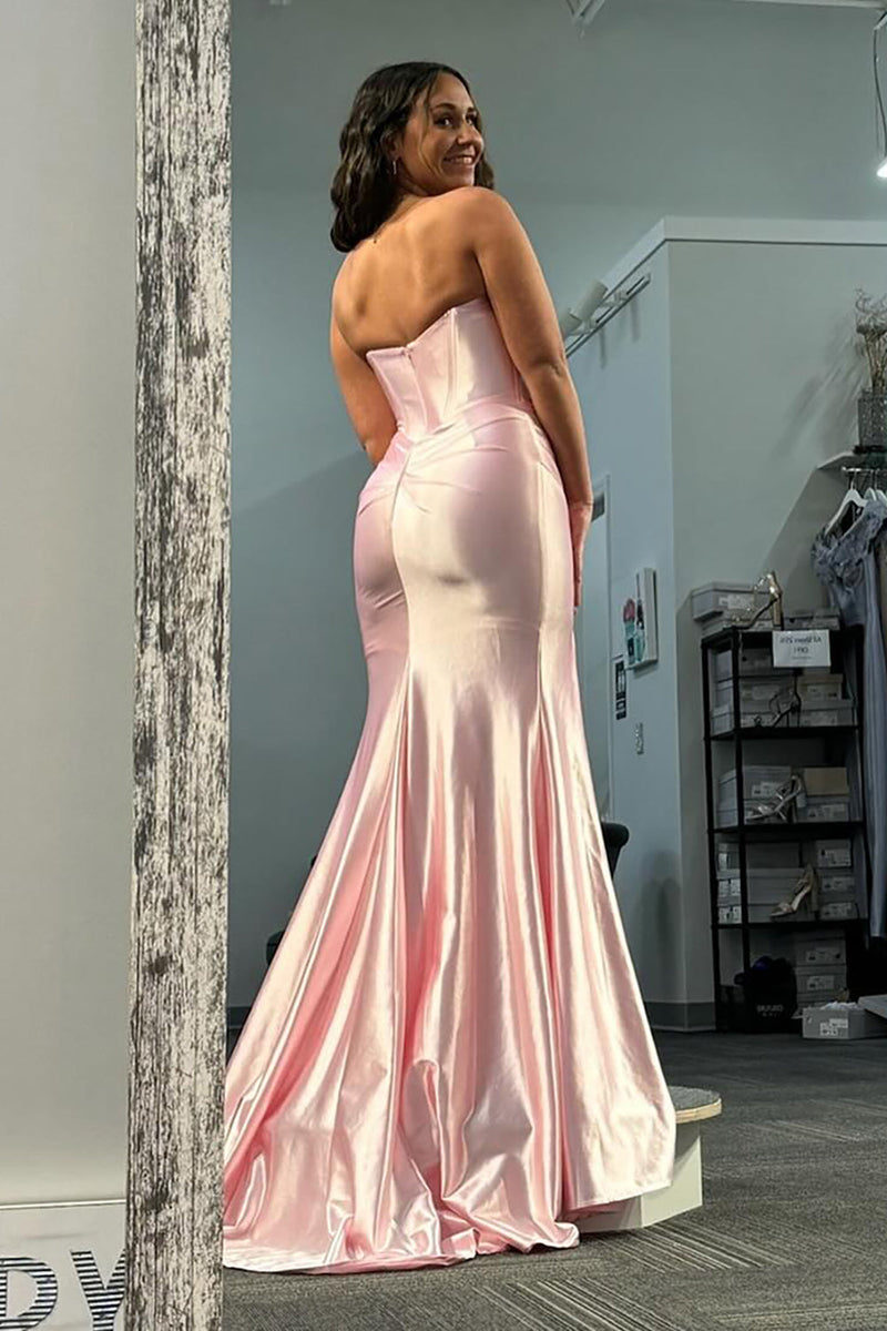 Load image into Gallery viewer, Light Pink Sweetheart Satin Long Corset Prom Dress with Slit